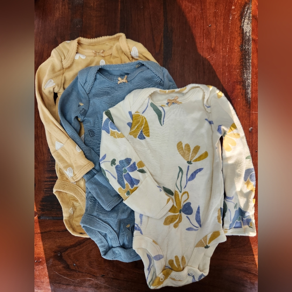 Mustard and Blue 3 Onesies